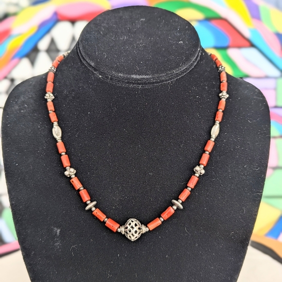 Vintage Jewelry - Vintage Coral 925 Silver Necklace